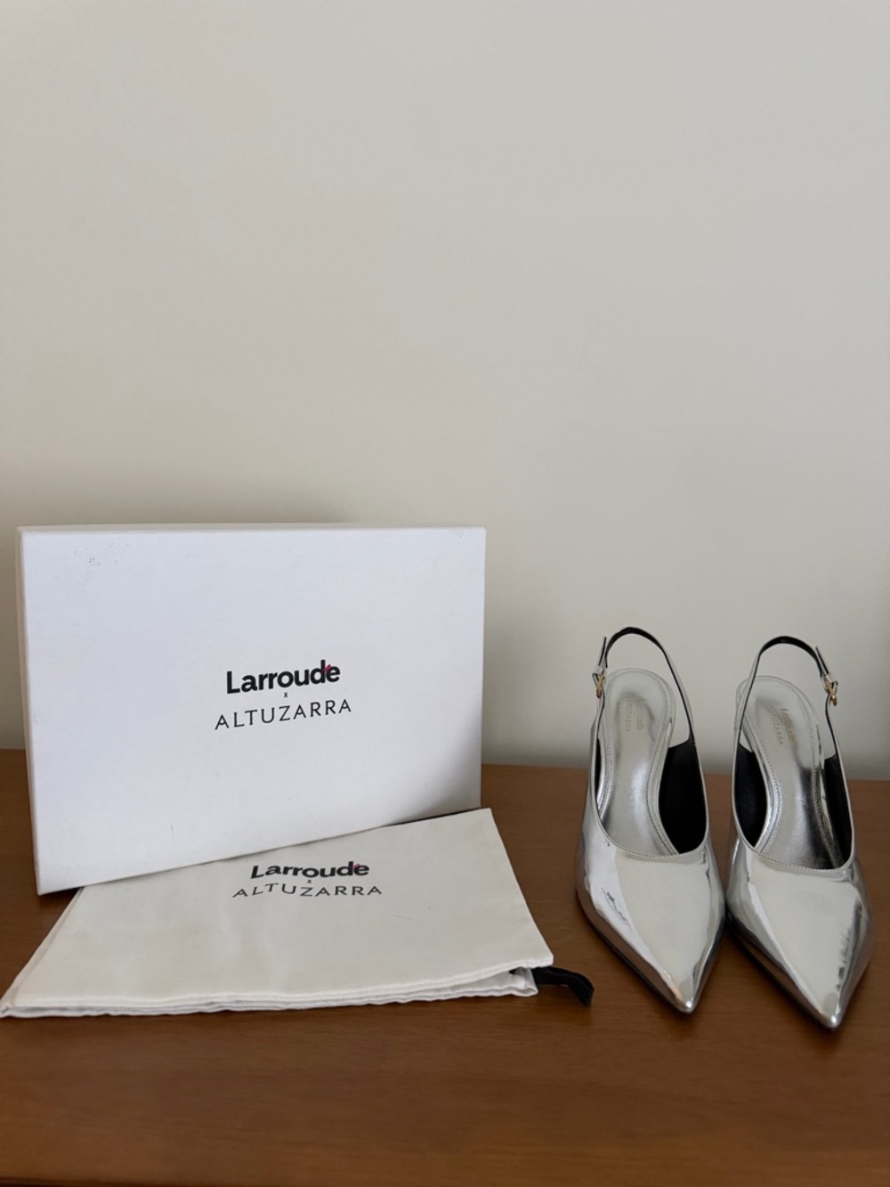 Larroude x Altuzarra Silver Pointed-Toe Slingback Stiletto Heels - Picture 6 of 8